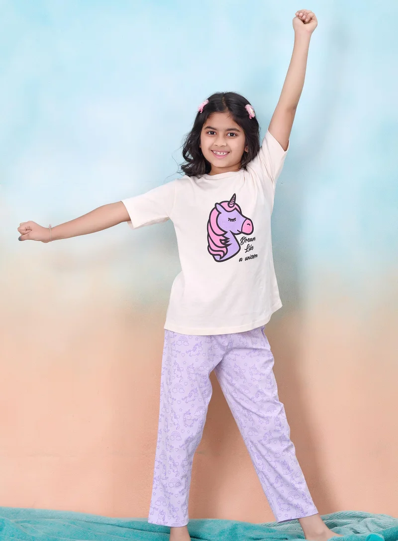 Artemea  Dream Like a Unicorn print Girls Premium Pajama set (2pc set -Top & Bottom) for Women | Best Price UAE